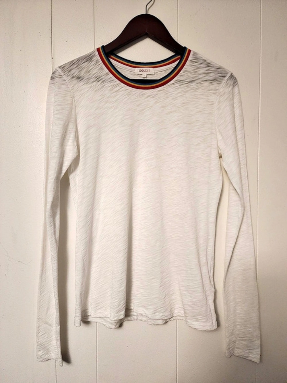 Goldie Rainbow Rib Trim Long Sleeve Top White Small